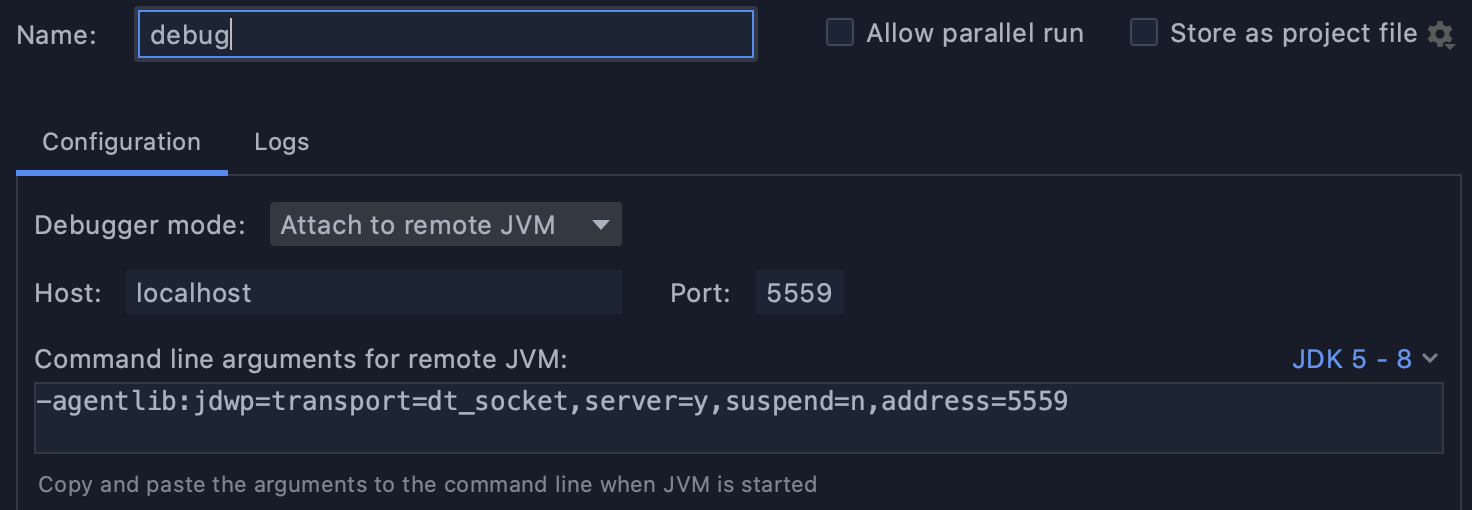 debug configuration debug configuration